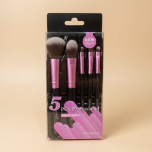 Kit pincéis de maquiagem com 5 pincéis preto e roxo Sweet Beauty